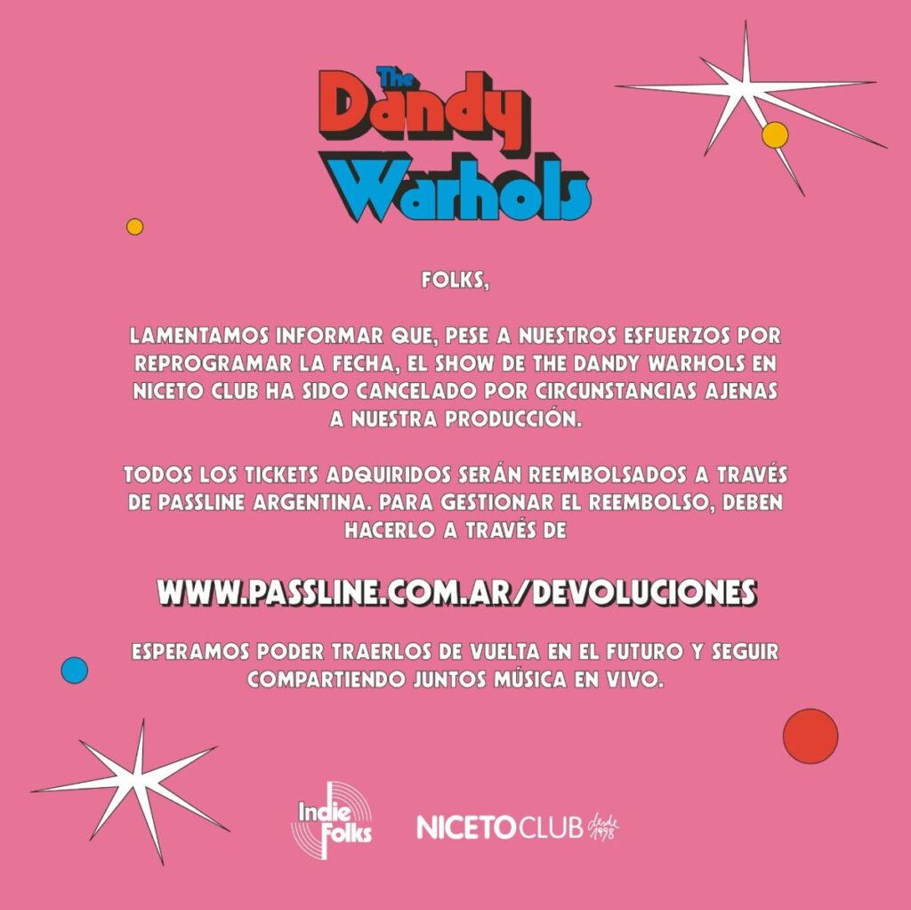 comunicado dandy warhols cancelacion